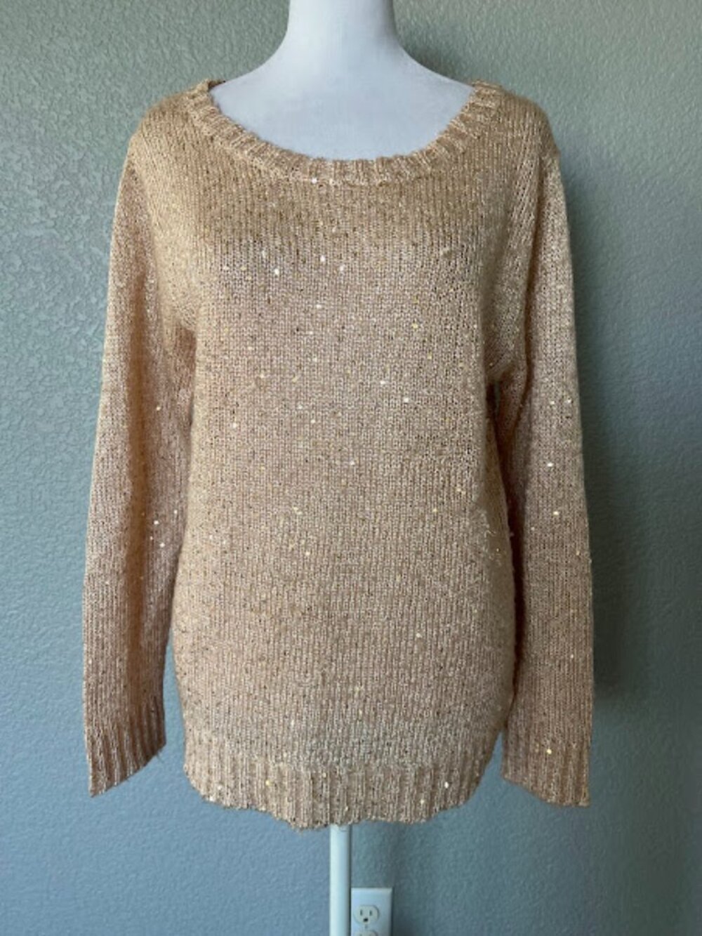 i Jeans by Buffalo Pink Peach Gold Glitter Shimmer Sparkle Sequin Sweater Medium